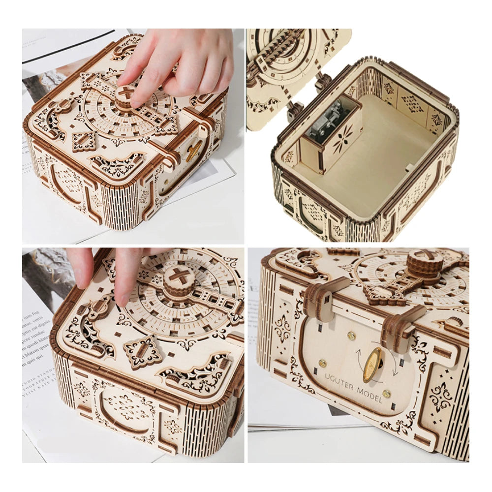 3d Wooden Jewelry Music Box Mechanical Puzzle Assemble Building Construction Blocks Models Surprise Treasure Ring Password Safe