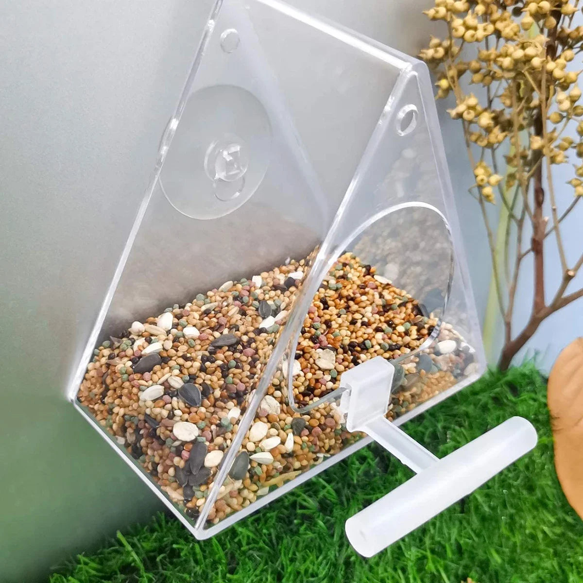 Acrylic Bird Feeder Hanging Seed Feeder Clear Wild Bird Seed Feeder Durable Window View Garden Outdoor Bird Feeding Supplies