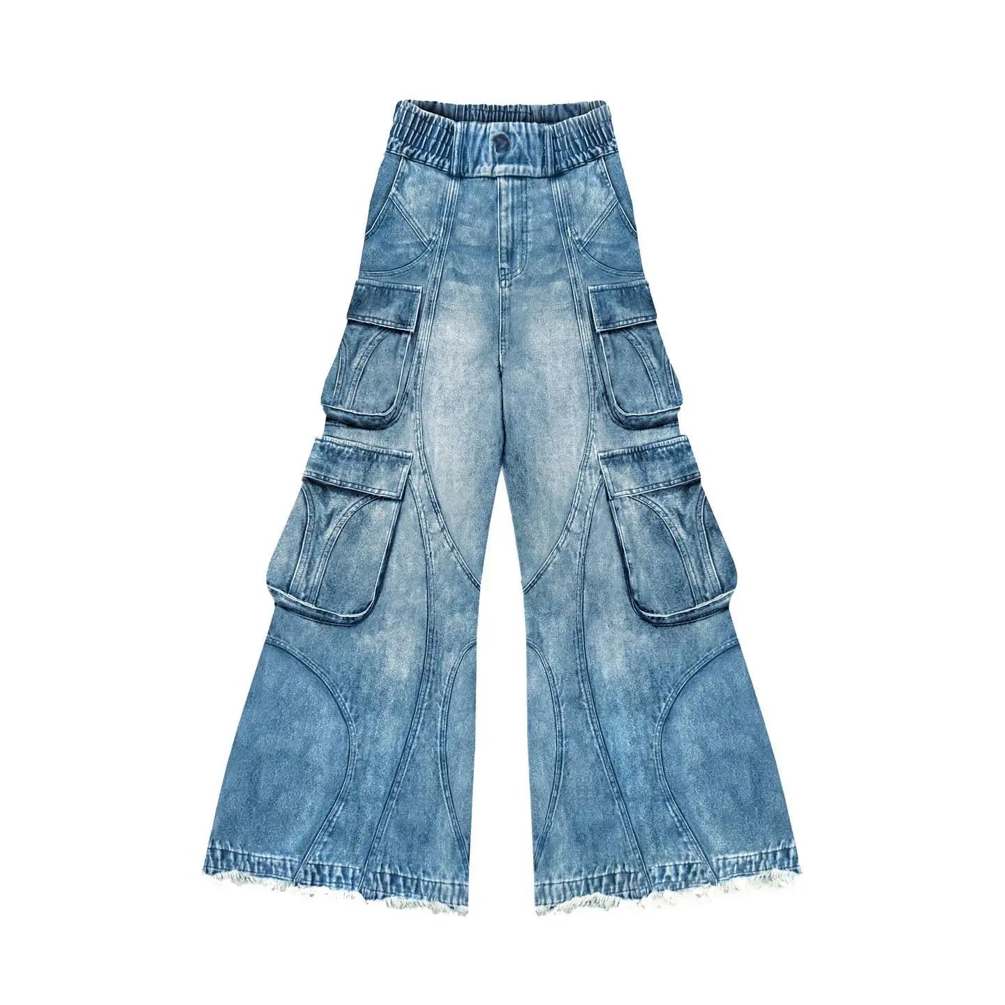 Streetwear New Fashion Old Washing Heavy Industry Big Pocket Black Baggy Jeans Men Y2K Rock Hiphop Dark Casual Wide-leg Trousers