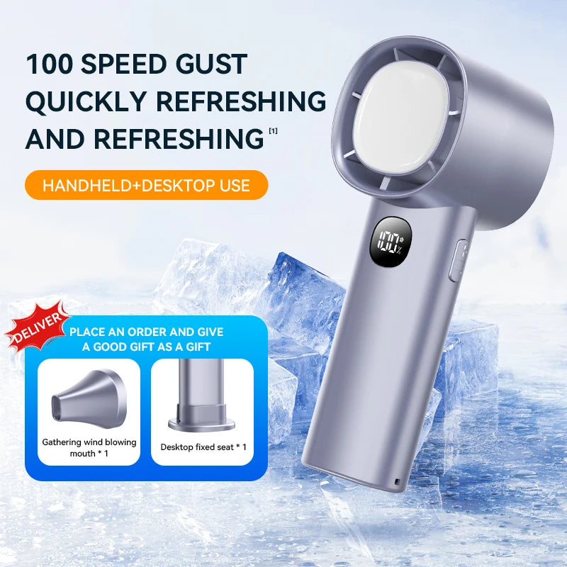 Portable Handheld Fan 100 Wind Speeds Adjustable 5000mAh Long Battery USB Rechargeable Mini Electric Fan Led Display Air Cooling