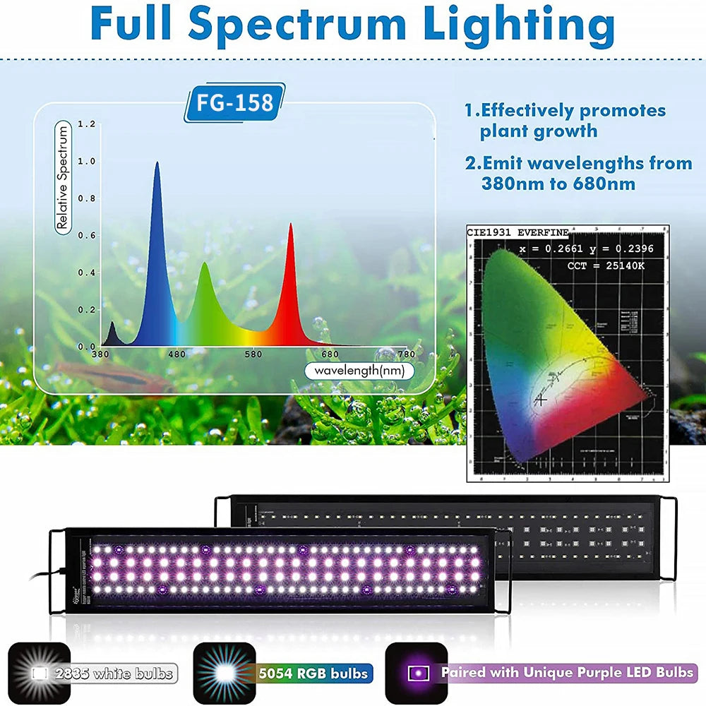 60-105CM Remote Control Aquarium Light with Timer Full Spectrum Fish Tank Light with Weather Mode RGBW LED Lamp for Water Plants