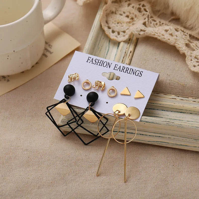 LATS Vintage Geometric Earrings Set for Women Punk Pearl Dangle Drop Earring 2022 Female's Earrings Set Trend Jewelry Gifts