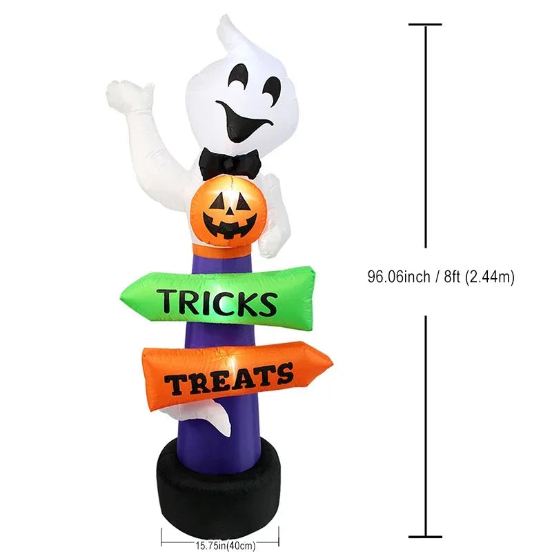 8FT Halloween Inflatables Outdoor Toys Pumpkin Ghost LED Tombstone Lighted Holiday Blow up Yard Decorations with Built-in Toys