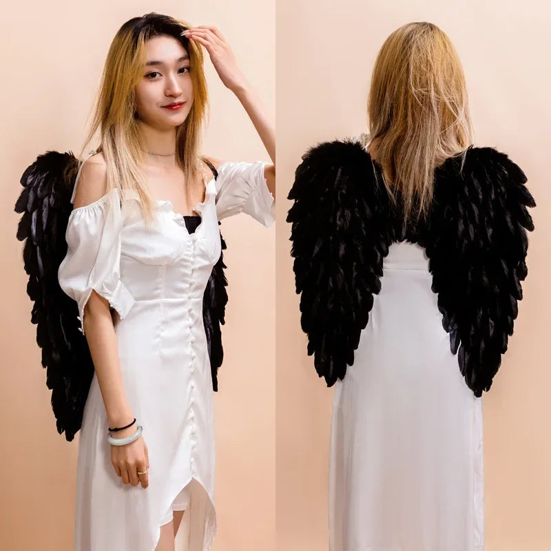 Women Girl Boy Black White Angel Feather Wing Holiday Party Decoration Scene Layout Costume Props Cosplay Birthday Halloween