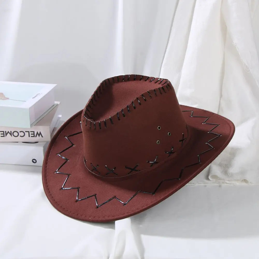 Fashion Vintage Western Style Suede Cowboy Hat Unisex Wide Brim Panama Jazz Hat Outback Hat Streetwear Fancy Dress Accessory