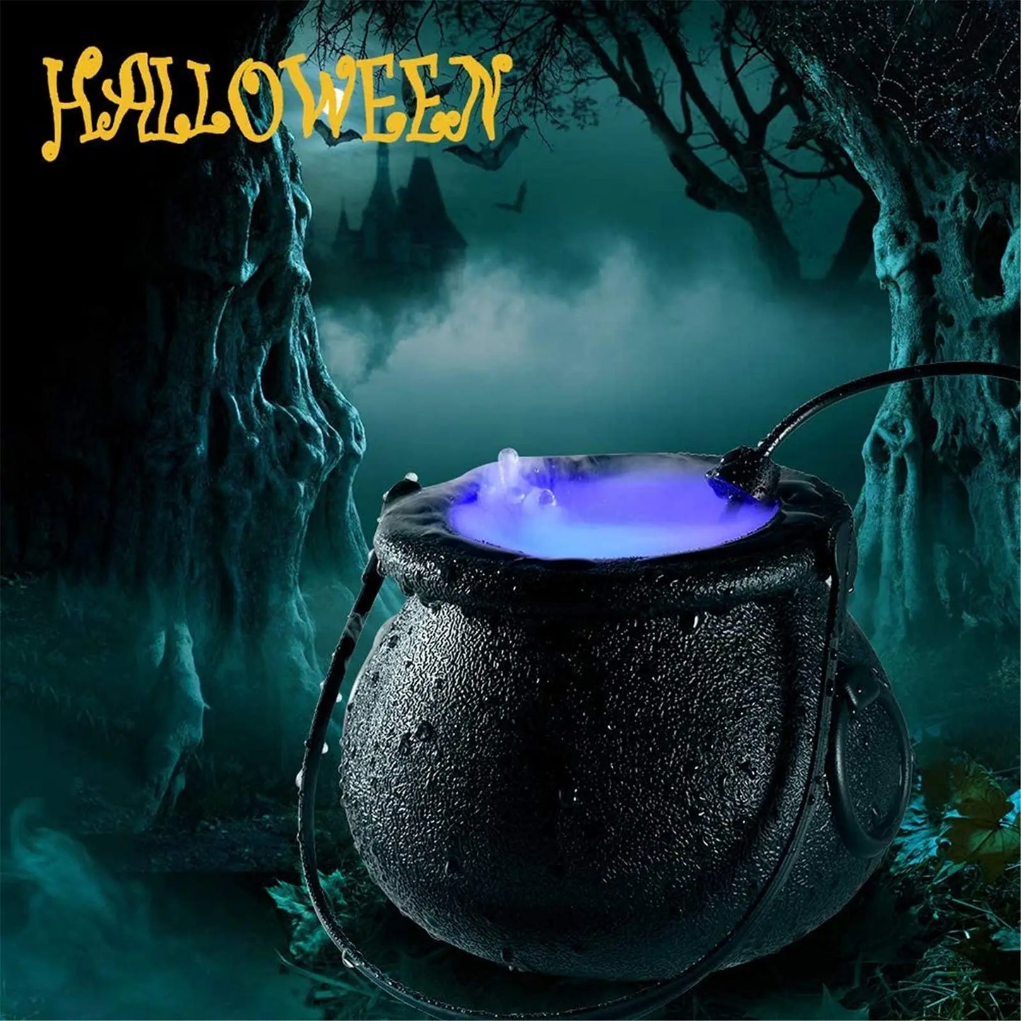 Halloween Mist Witch Pot,Witch Cauldron Fog Maker Water Fountain Fog Machine Colorful Changing Light Halloween Party Decoration