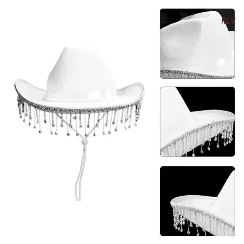 Bride Cowgirl Hat for Adult Wedding Cowboy Hats with Rhinestones Fit Most Women for Theme Party Black White Pink