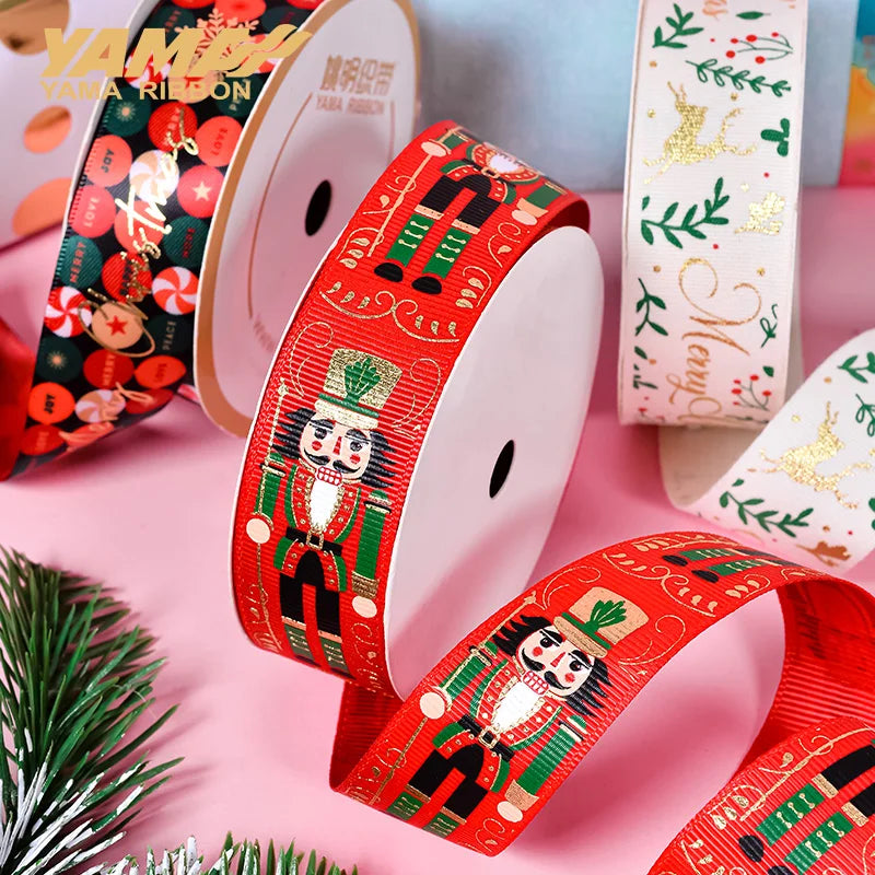 YAMA 2024 Christmas Ribbon 16 25mm 100Yards/roll Ribbons for gift wrapping DIY Decoration hair ornaments flower packaging