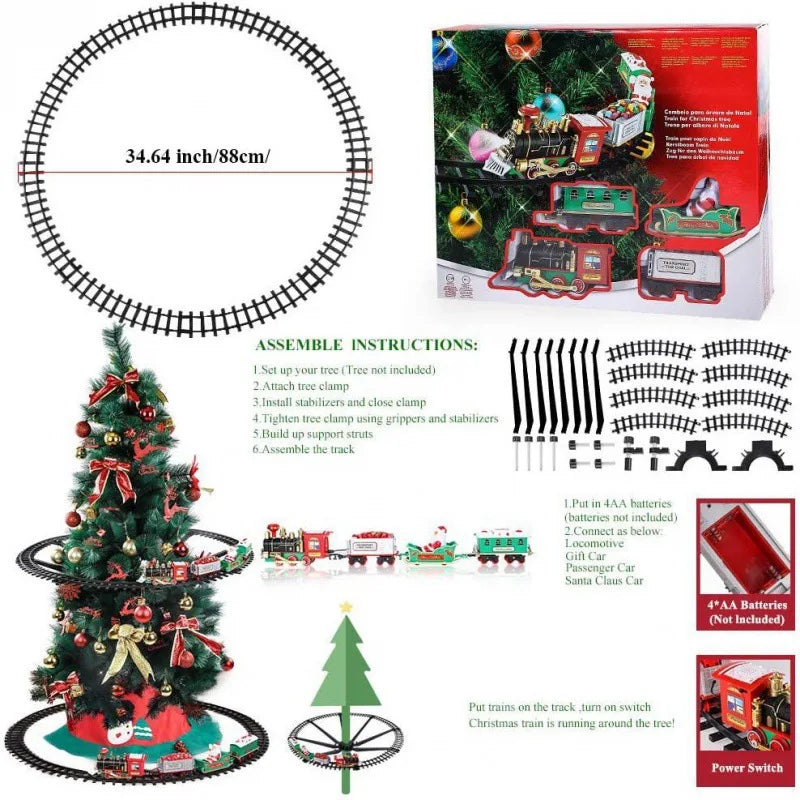 Christmas Train Set With Lights Sounds Railway Tracks Sets Locomotive Engine Fo Christmas Tree Gift For Kids Train Toy Car