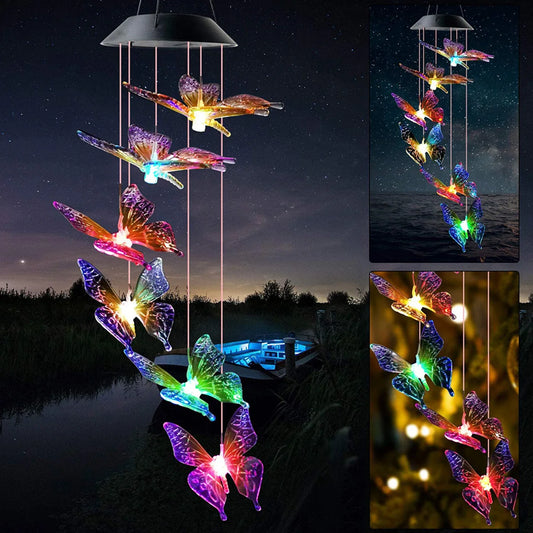 Solar Wind Chimes Light Butterfly Garden Lamp Solar Lights Wind Chime Colorful Light Waterproof Solar Hanging Lamp Garden Decor