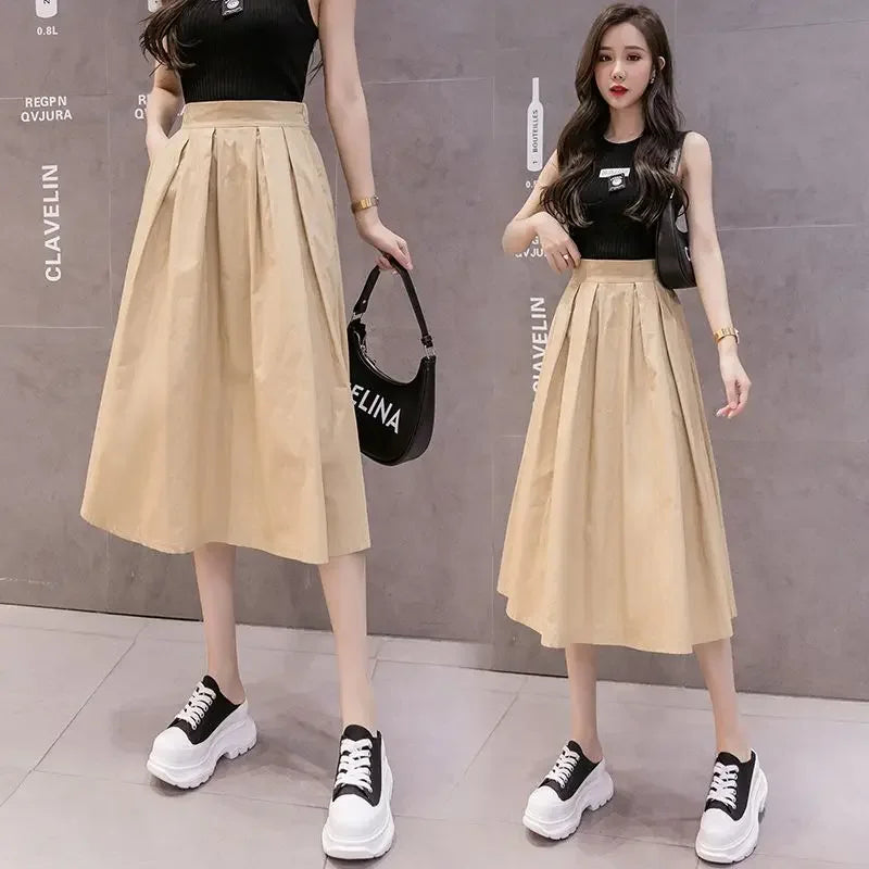 Womens Skirt A Line Casual Cheap Skirts for Women Midi Green Clothing with Pocket Summer 2024 Fashion Harajuku New in Y2k Trend