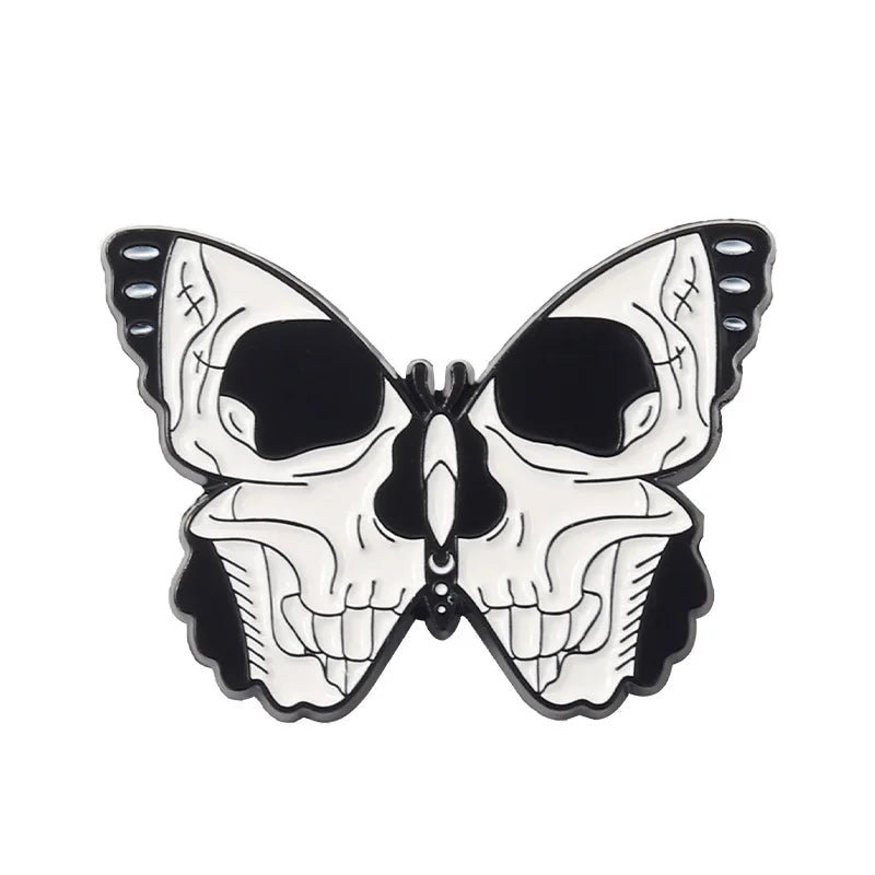 Custom Skeleton Butterfly Enamel Pins Black Skull  Gothic Punk Lapel Clothes Badges Brooches Backpack Jewelry Gifts For Friends