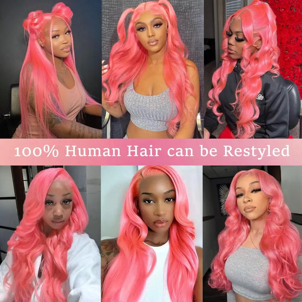 Pink Human Hair Wig Pre Plucked 30 32 Inch 13x4 HD Transparent Lace Front Wigs Human Hair  for Women 180% Density