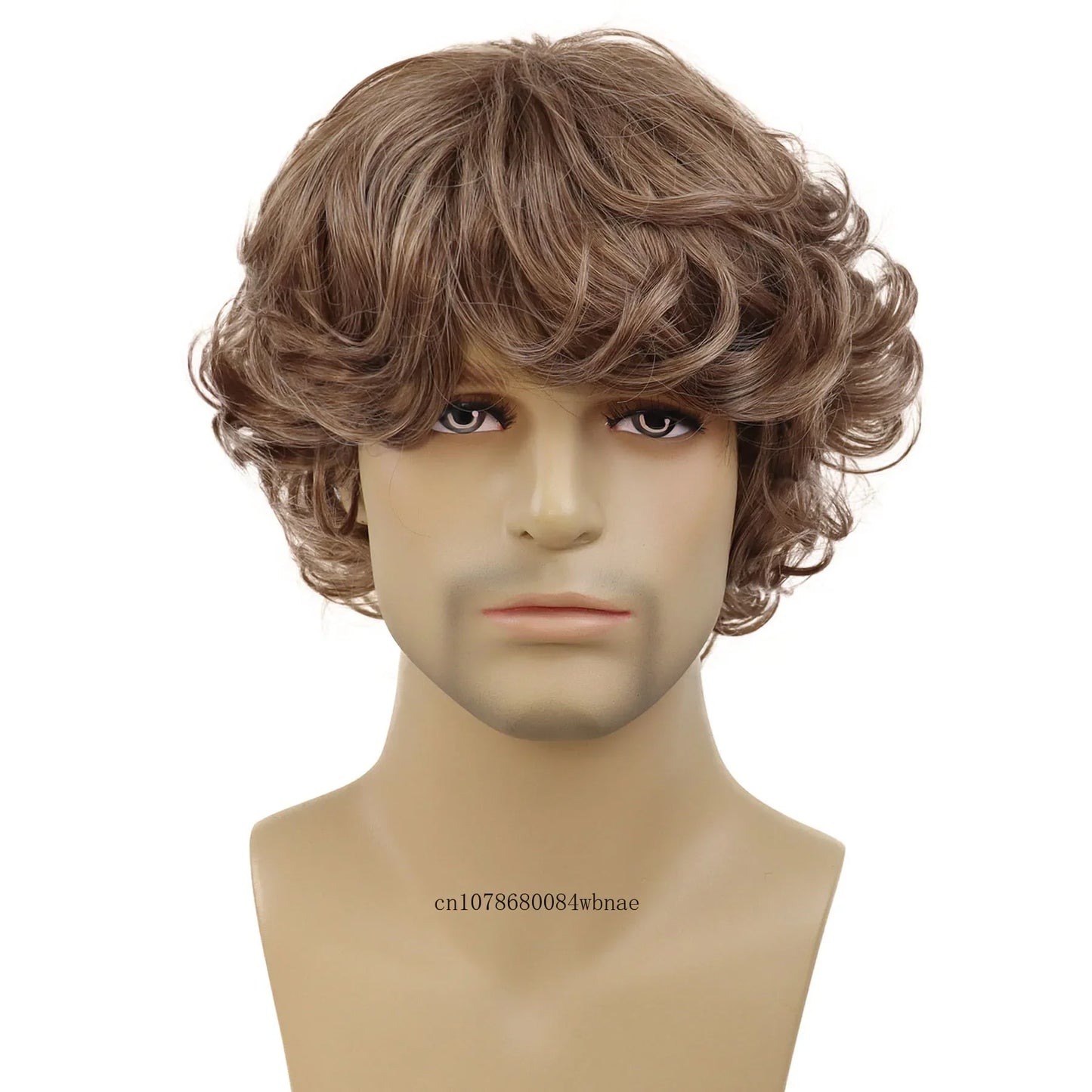 Mens Synthetic Short Curly Brown Hobbit Wig with Bang Halloween Cosplay Anime Baggins Wigs Daily Party Costume Heat Resistant