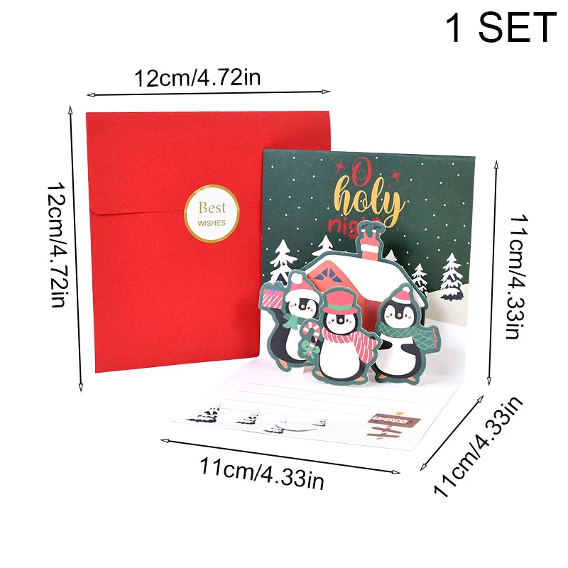1set Merry Christmas 3D Pop UP Greeting Cards With Envelope Christmas Thank You Invitation Blessing Postcard New Year Xmas Noel