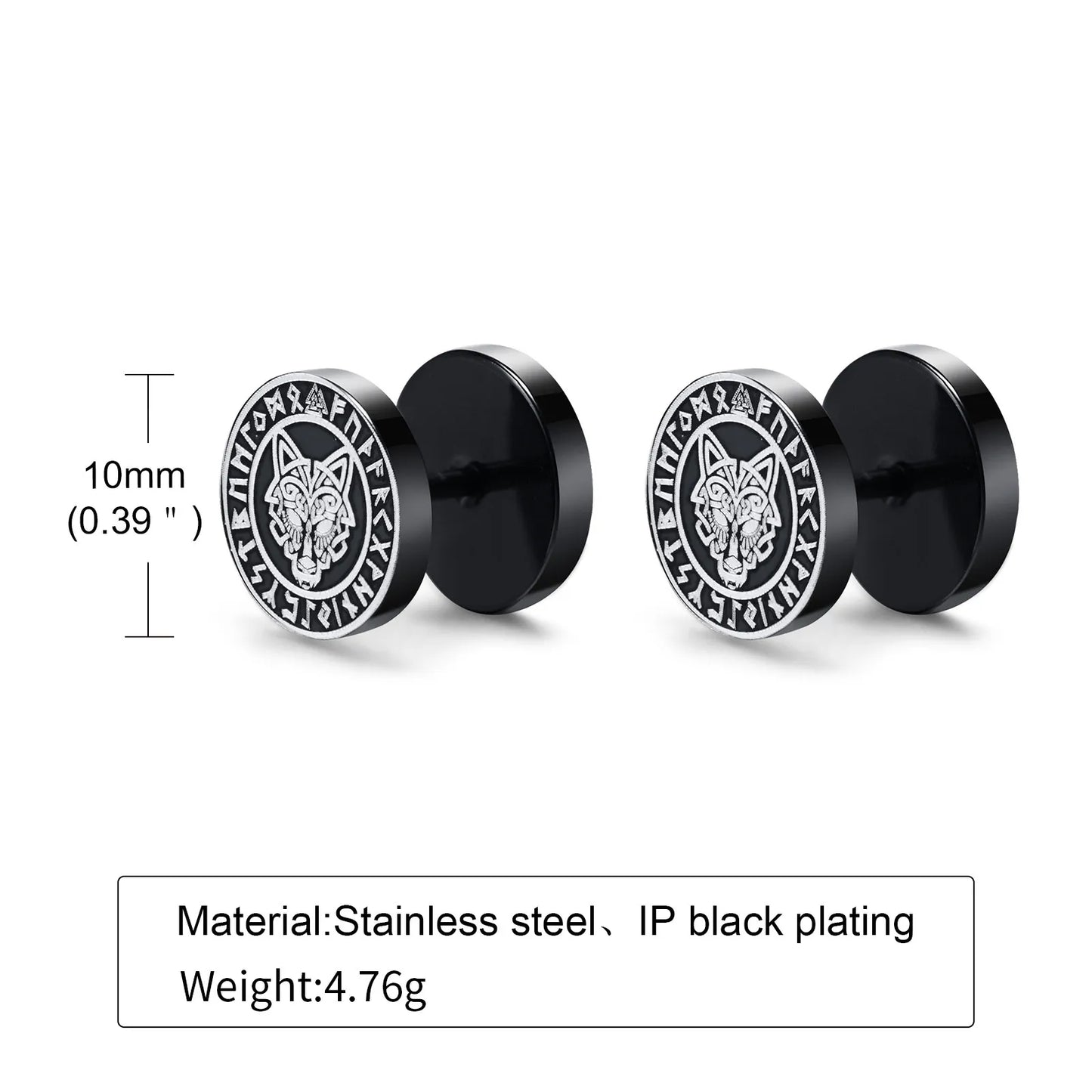 Gothic Norse Viking Runes Stud Earrings for Men Boys,Rock Punk Stainless Steel Valknut Wolf Head Compass Celtic Knot Earrings