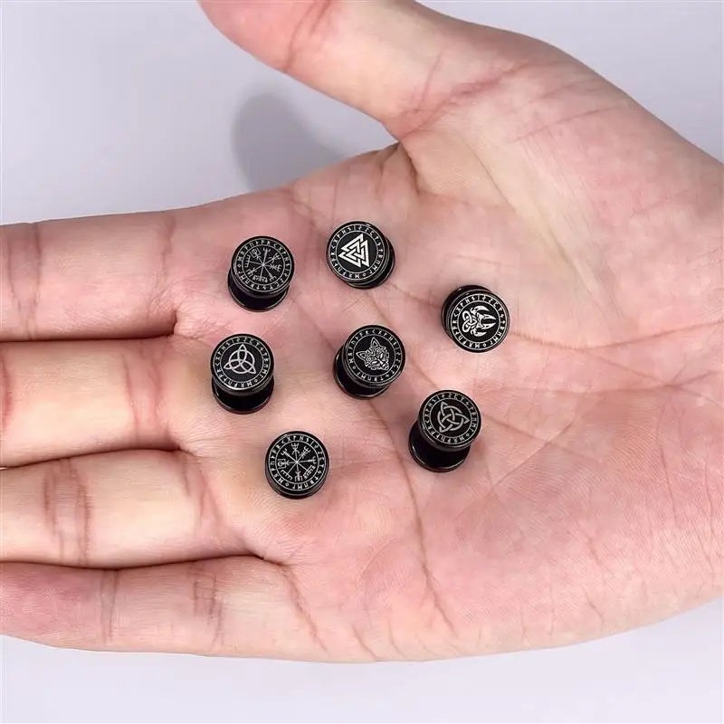 1 Pair Gothic Viking Runes Stud Earrings for Men Boys Rock Punk Stainless Steel Wolf Head Compass Celtic Knot Earrings