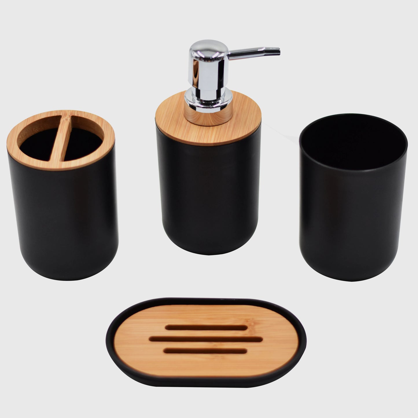 Black Bathroom Accessories Sets Toothbrush Holder Soap Dispenser Toilet Brush Trash Can Toothpaste Dispenser Bathroom Essential