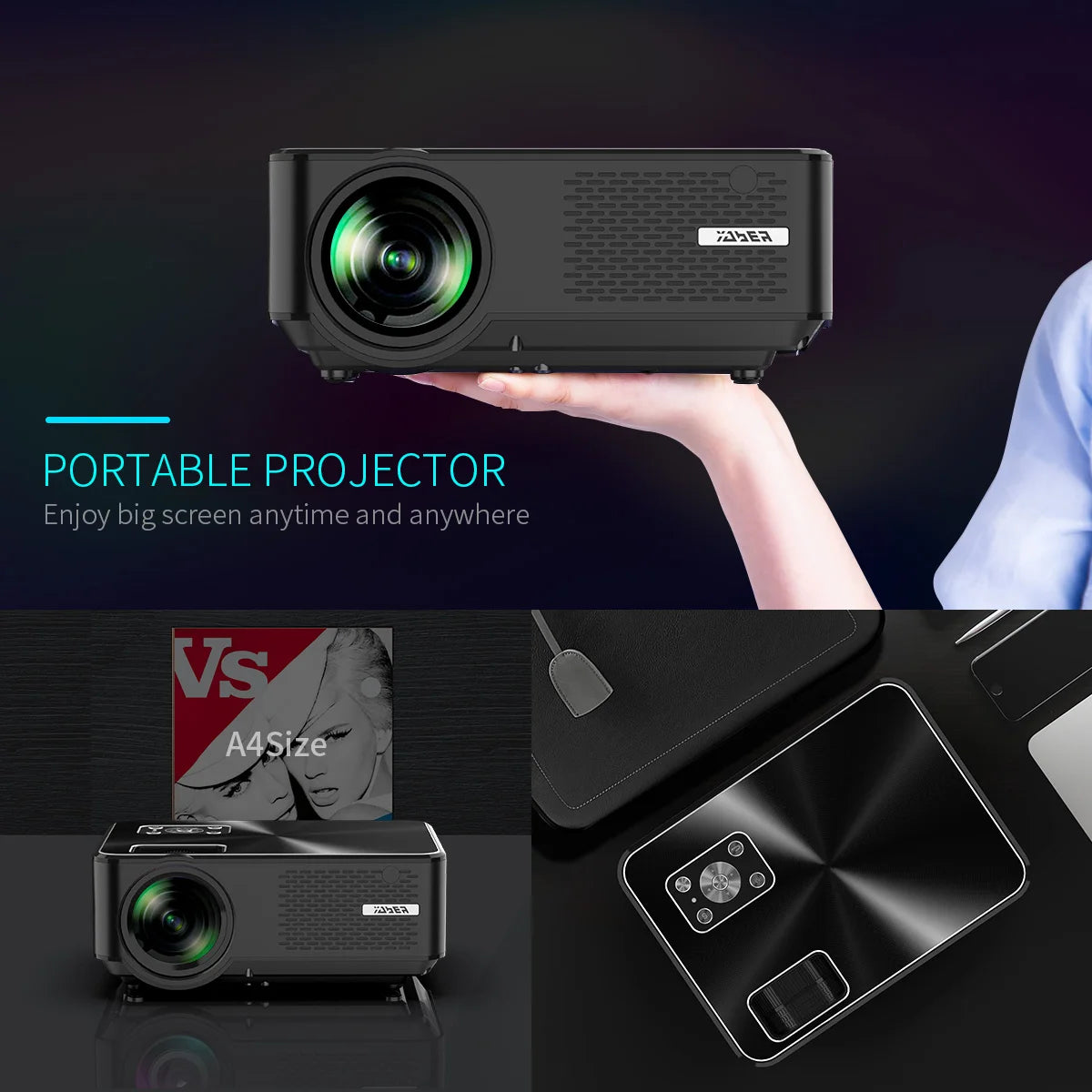 YABER Y60 Portable Projector with 5500 Lux Upgrade Full HD 1080P 200" Display Supported, LCD LED Home Projector