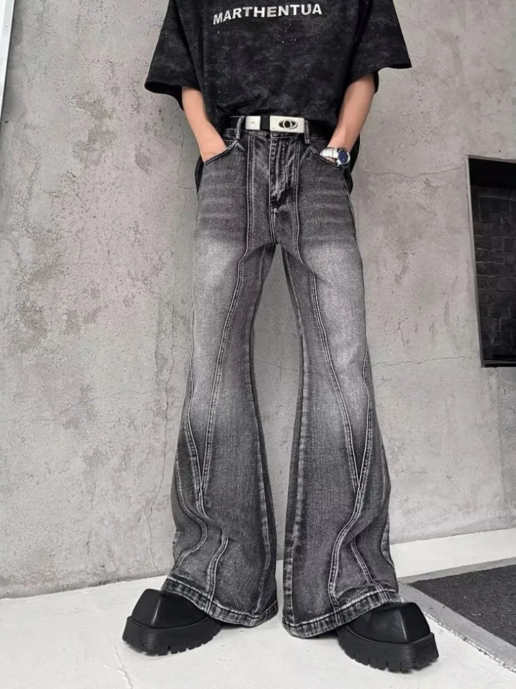 2025 Trashy Y2K Streetwear Washed Grey Baggy Stacked Flare Jeans Pants Men 90S Vintage Clothes Hip Hop Luxury Male Long Trousers