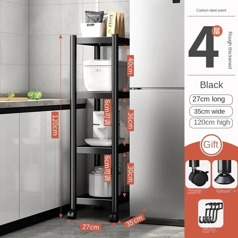 3/4/5 Tiers Trolley Rack Floor-to-ceiling Multi-layer Home Bedroom Mobile Kitchen Multi-functional Storage Storage Rack Pulley