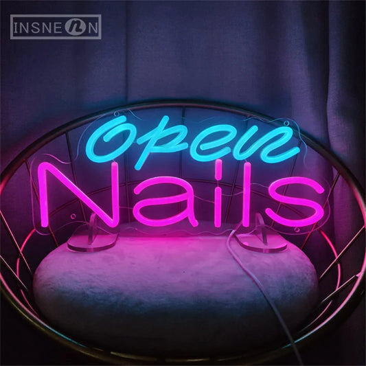 LED Nails Neon Sign Open USB Powered Wall Decor For Nail Salons Beauty Shops Store Welcome Light Business Neon LED Display Signs