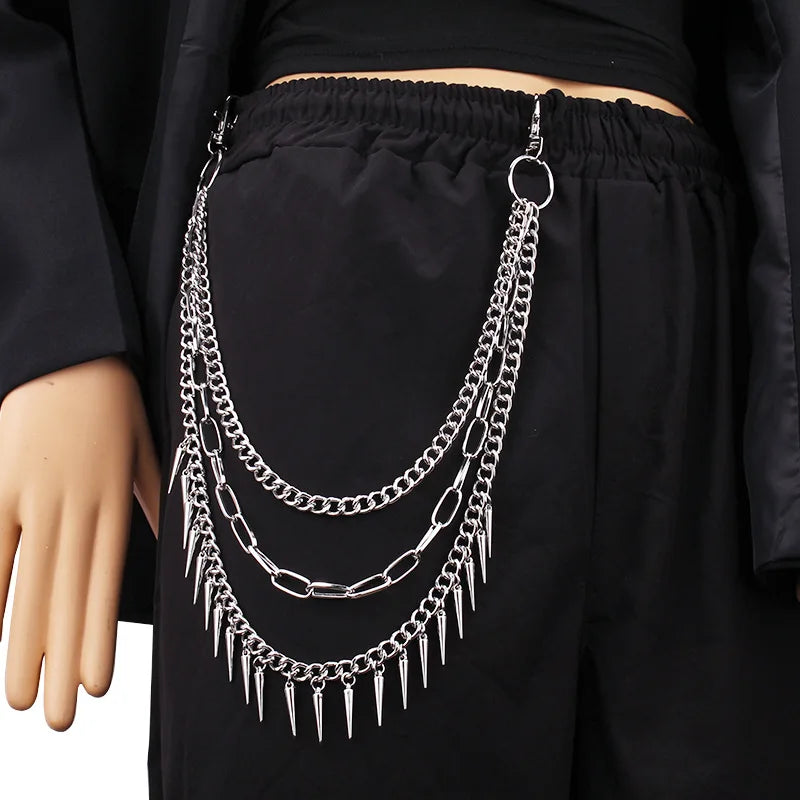 Punk Metal Cross Rivet Layered Chain Keychains for Men Women Waist Key Chain Wallet Jeans Hip-hop Pants Belt Jewelry Accessories