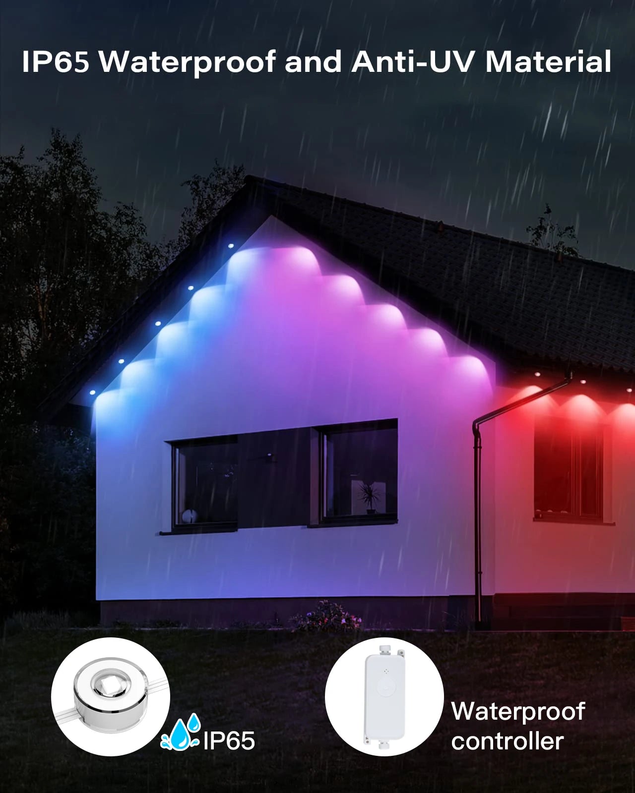 Wiscolor Smart WIFI RGBIC Eaves Lights Permanent Outdoor Lights Outdoor Waterproof Light Strings Support Alexa, Google Assistant