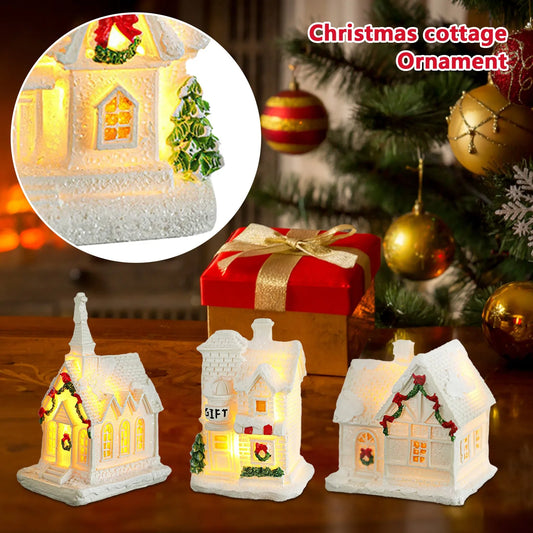 New Christmas Village Lights Up House Ornament LED Lights Up White Christmas Village House Set for Xmas Home Interior Decoration