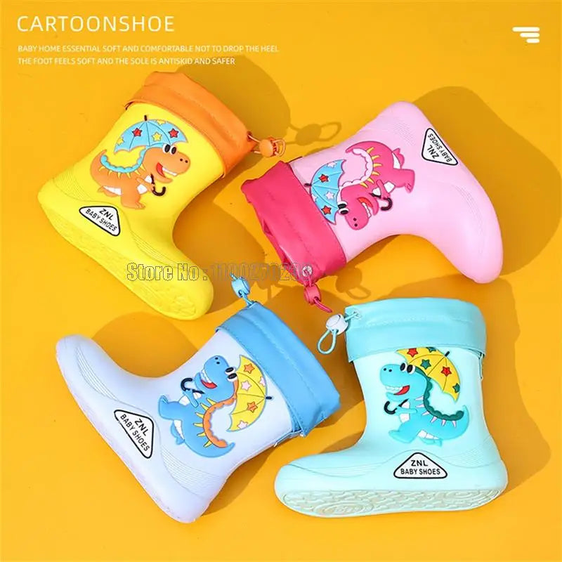 Toddler Size Rain Boots Classic Waterproof Children Kids Rubber Boots Kids Boy Cartoon Dinosaur Water Shoes