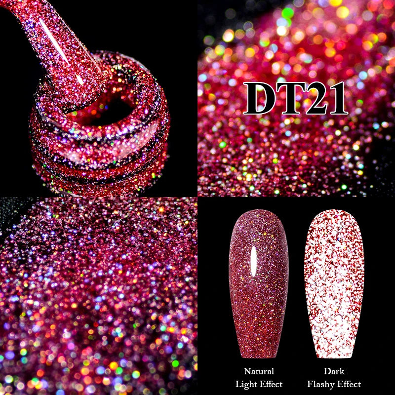 MEET ACROSS Sparkling Rose Pink Reflective Glitter Gel Nail Polish 7ML Nail Gel Manicure Semi Permanent UV LED Varnish Nail Art