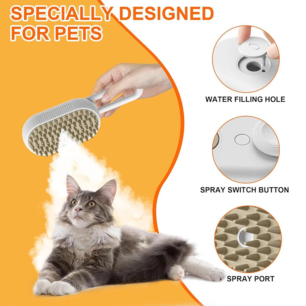 Pet Steam Brush Steamy Dog Brush Electric Spray 3 in 1 Cat Hair Removal Brushes for Dogs Cats Massage Removing Pet Grooming Comb