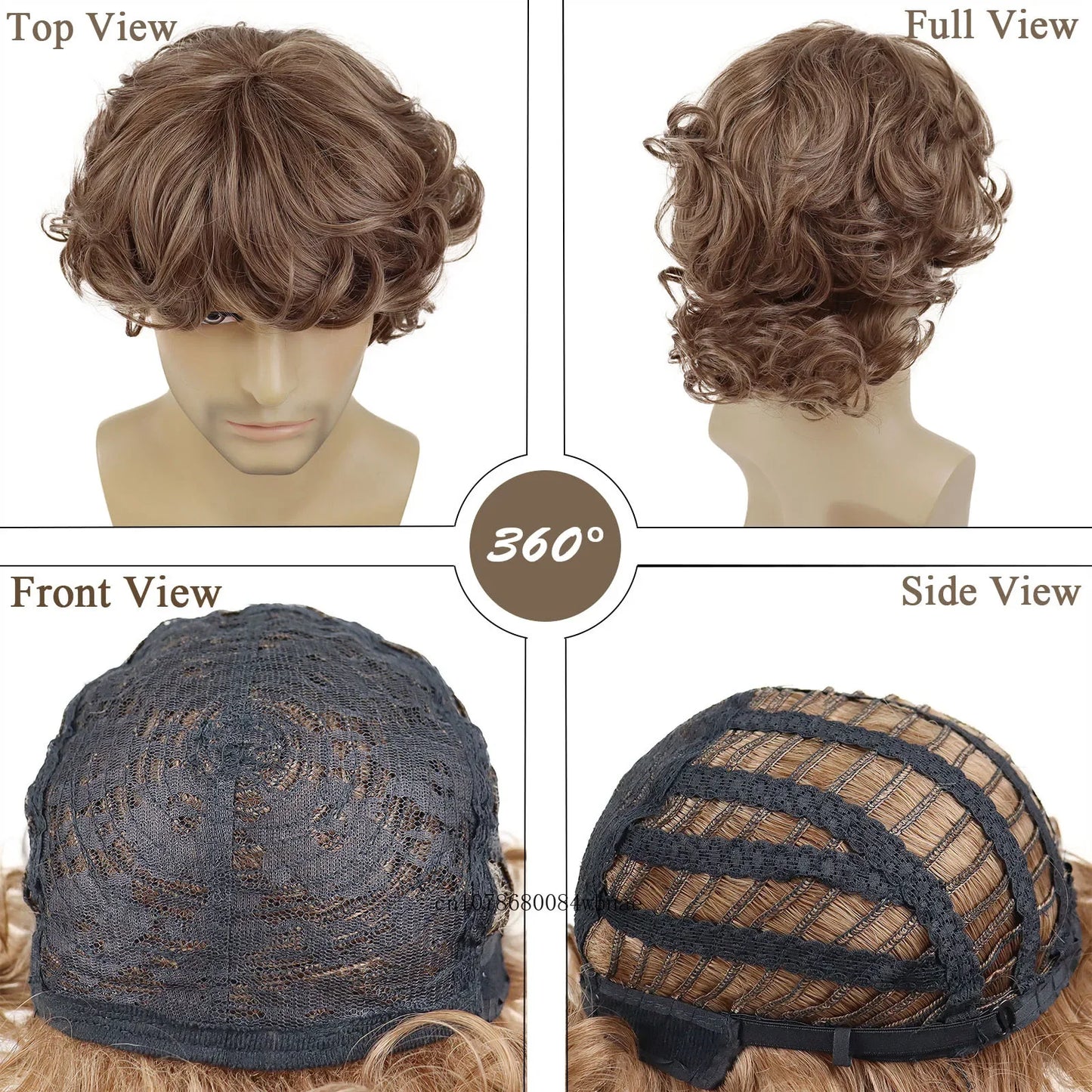 Mens Synthetic Short Curly Brown Hobbit Wig with Bang Halloween Cosplay Anime Baggins Wigs Daily Party Costume Heat Resistant