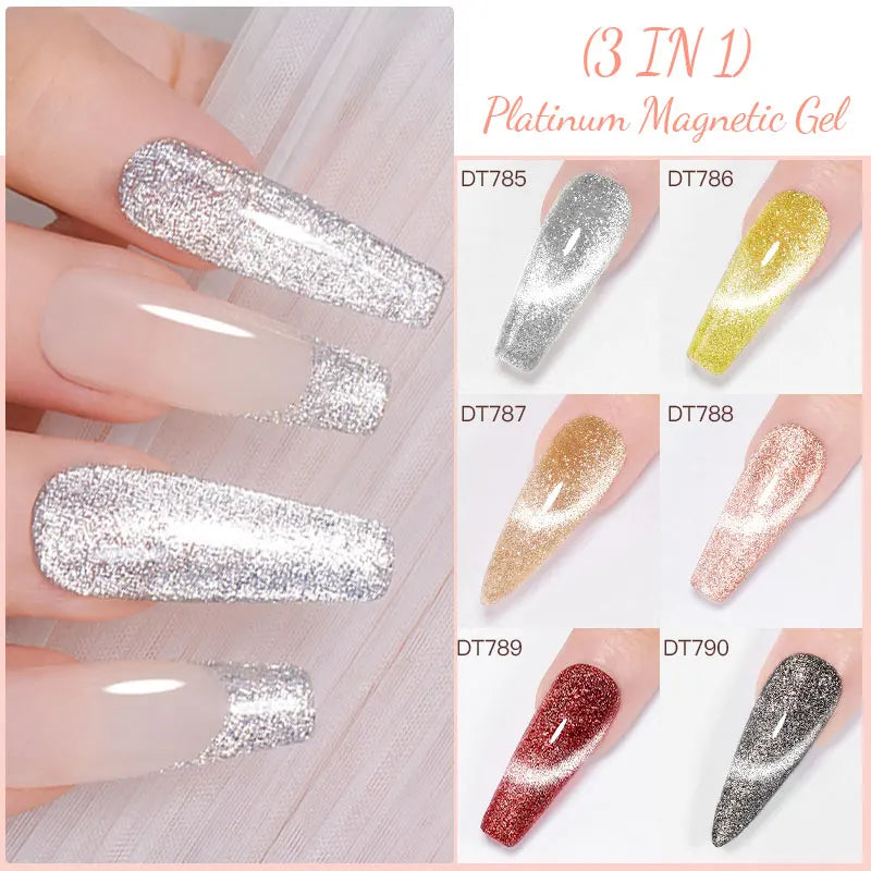 12pc Glitter Cat Magnetic Gel Set Cat Gel Eyes Polish Holographic Reflective Semi Permanent UV Gel Soak Off Sparkling Nail Art