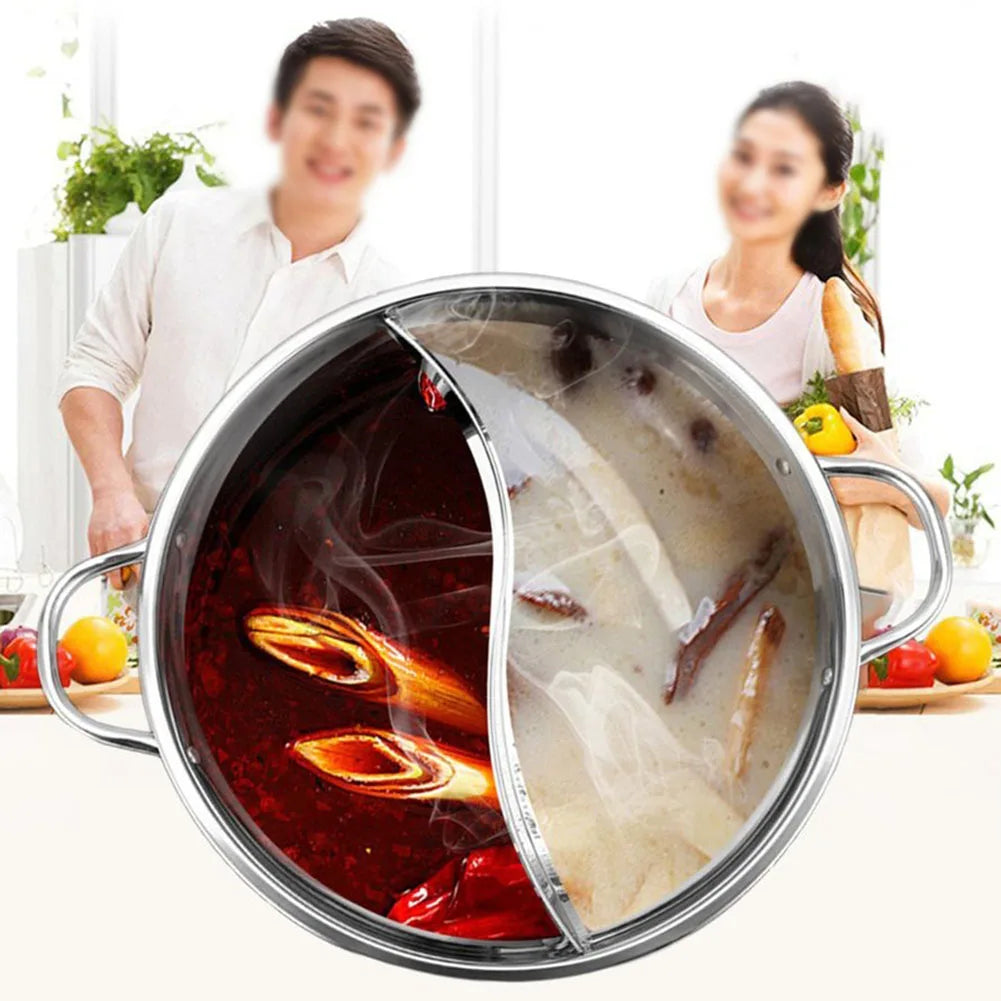 Chinese Hot Pot Stainless Steel Induction Cooker Gas Stove Compatible Pots Home Kitchen Cookware Soup Cooking Pot Twin Divided