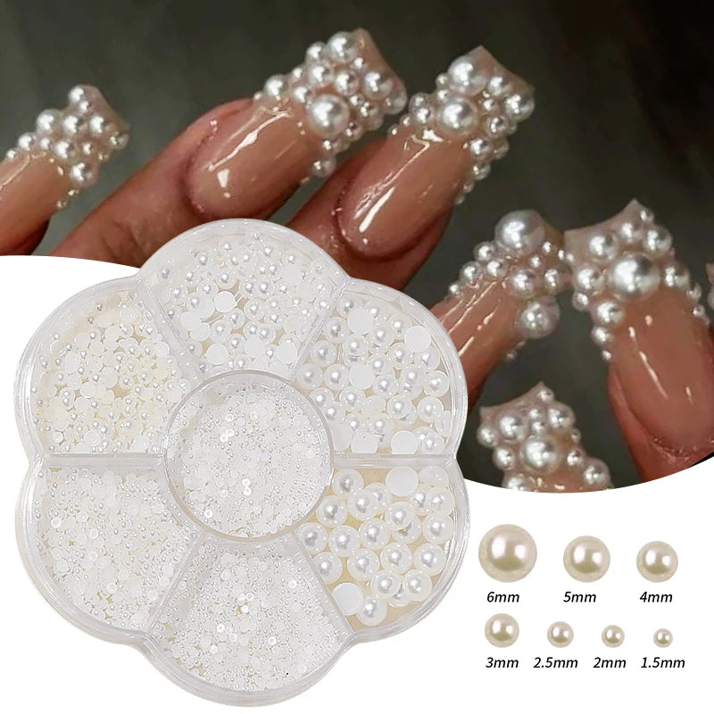 Mixed Acrylic Bowknot 3D Nail Art Decorations Flower Resin Charms Gold Beads Caviar Pearl Mixed Rhinestones Accessories Boxed