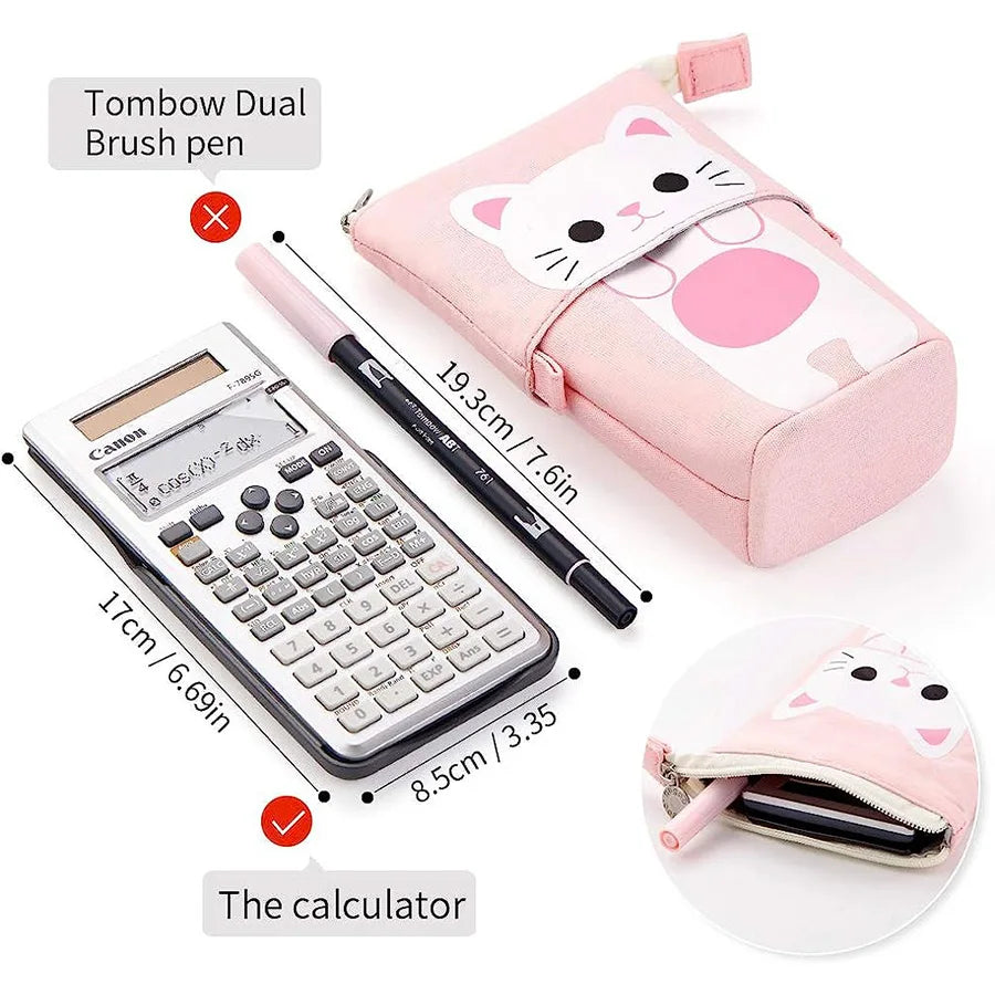 Cute Large Capacity Retractable Pencil Case Kawaii Pen Box Girls Cosmetic Storage Bag Stationery School Office Supplies