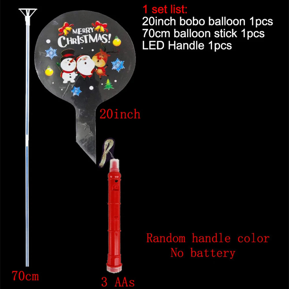 10pc 20pc 30pc LED Light Up Bobo Baloons 3 Levels Flashing Handle Christmas Party Decoration Santa Claus Prints LED Bobo Balloon