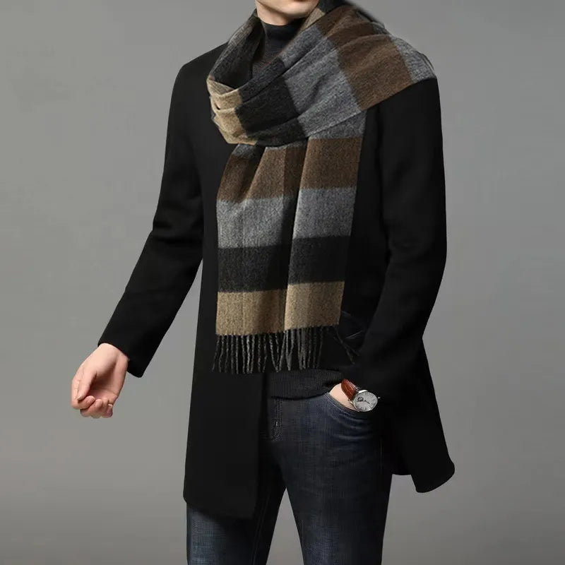 High Quality 100% Wool Scarf Men Thick Plaid Soft Warm Women Wraps Classic Business Muffler Winter Popular Tassel Shawl Male