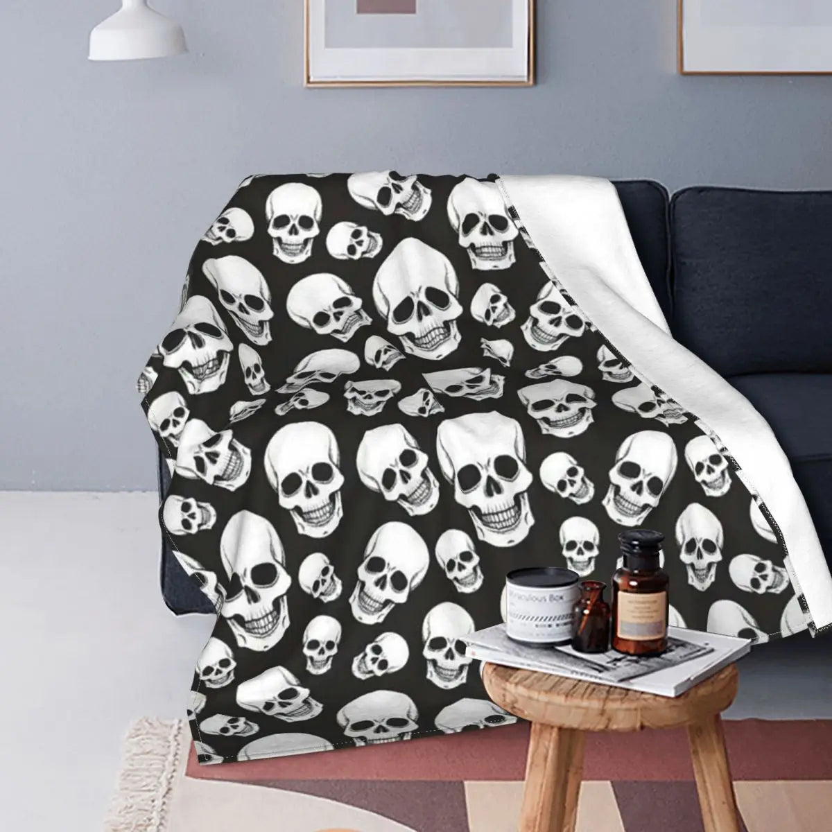 Gothic Death Skull Flannel Throw Blanket Blanket for Sofa Office Lightweight Bedding Throws