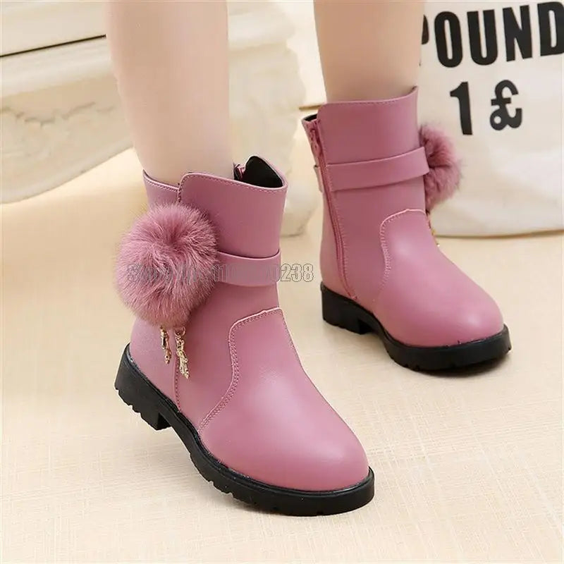 Ankle Boots Girls New Winter Kids Children Cotton Plus Velvet Warm Snow Casual Leather Shoes