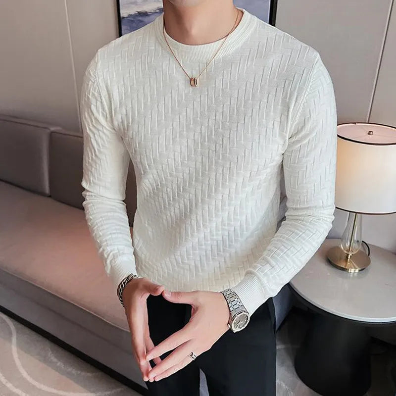 2022 Brand Clothing Men Autumn And Winter High Quality Knitting Sweater Male Slim Fit Plaid Pullover Tight Sweater With o-Neck