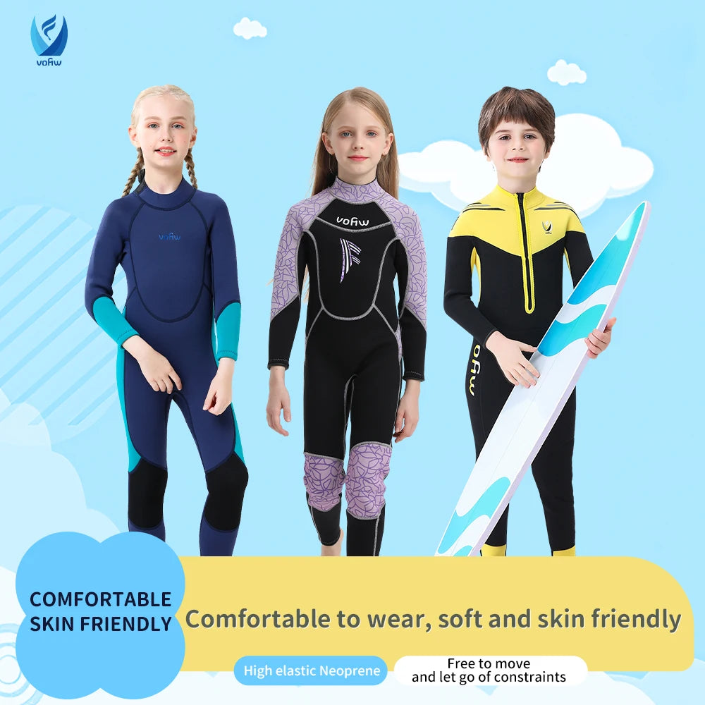 Children's 3mm Neoprene Wetsuit Warm One-piece Long Sleeve Diving Suit Cold Proof Sunscreen Surfing Swimming Snorkeling Swimsuit