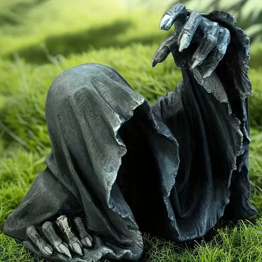 Spooky Black Grim Reaper Halloween Decor - Resin Ghost Cloak Statue For Outdoor & Home Perfect For Haunted House Themes