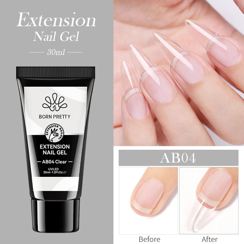 BORN PRETTY 30ml Acrylic Gel For Nail Extension Nude Clear White Color Quick Building Prolong Manicure Nail Art Hard Gel Varnish