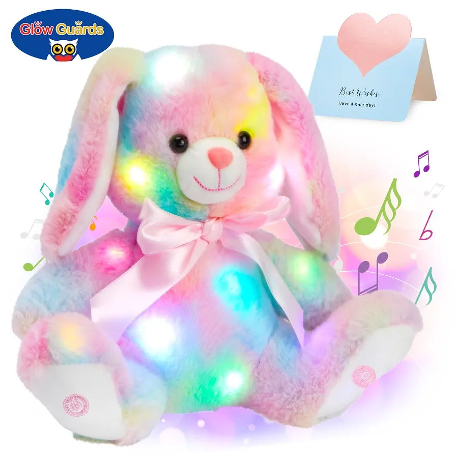 Luminous Cotton Bunny Plush Toys Throw Cute Pillow LED Lights Music Rainbow Stuffed Animals Easter Rabbit Gift for Kids Girls