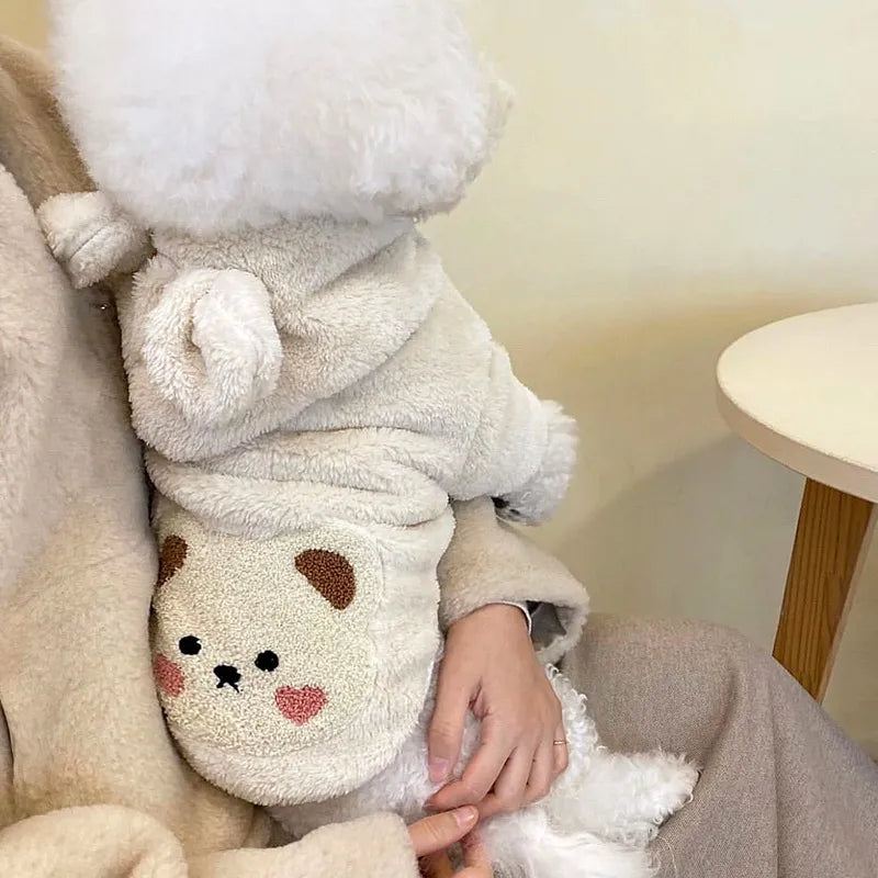 Fashion Warm Winter Pet Dog Clothes Warm Little Bear Hooded Plush Cat Dog Jacket Corgi Teddy Clothing Pet Supplies Accessories