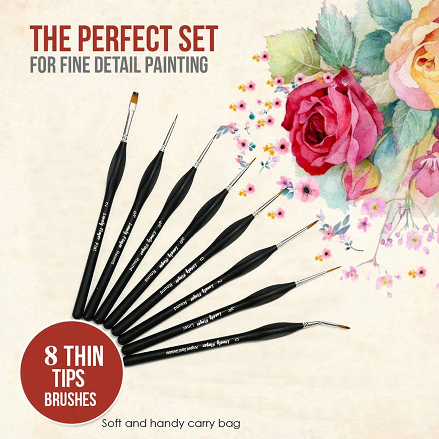 8pcs Small Detail Paint Brush Set, Hobby Art Professional Thin Miniature Fine Paint Brushes for Watercolor Oil Acrylic