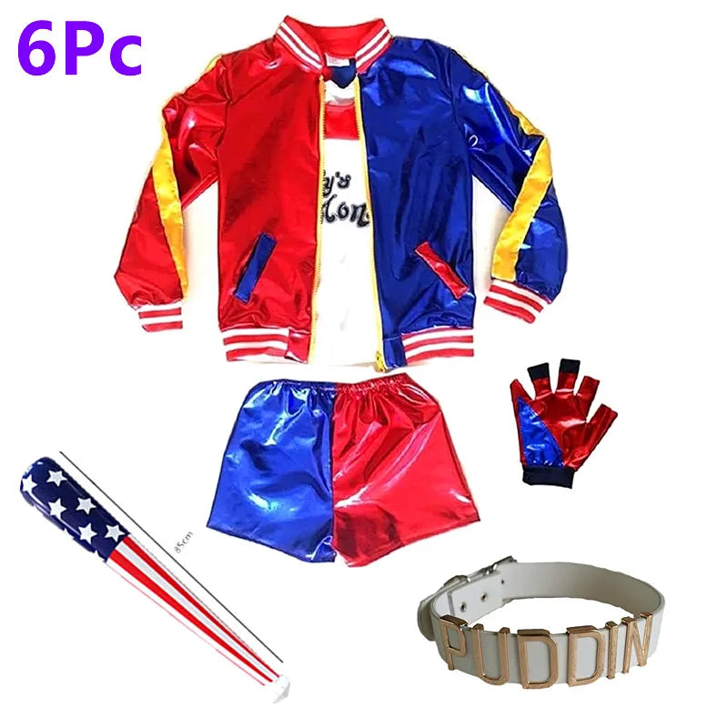 Child Clown Girl Role Play Costume Movie Character Clown Girl Embroidered Jacket Coat Halloween Performance Costume Accessory Se