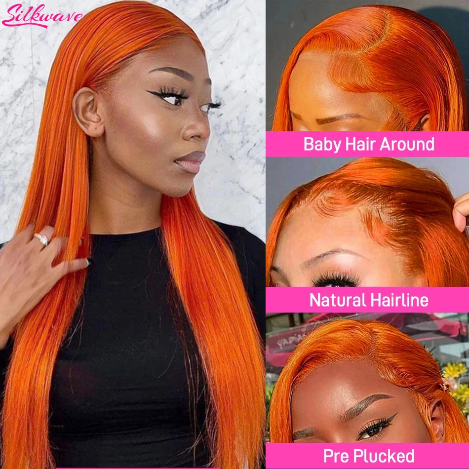 36 Inch Orange Ginger Lace Front Wigs Human Hair For Women Straight 13x4 13x6 Hd Lace Frontal Wig Colored Pre Plucked Brazilian